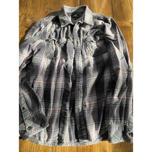 O'Neill Mens‎ Standard Fit Plaid Flannel Button Down Shirt Grey Purple Small
